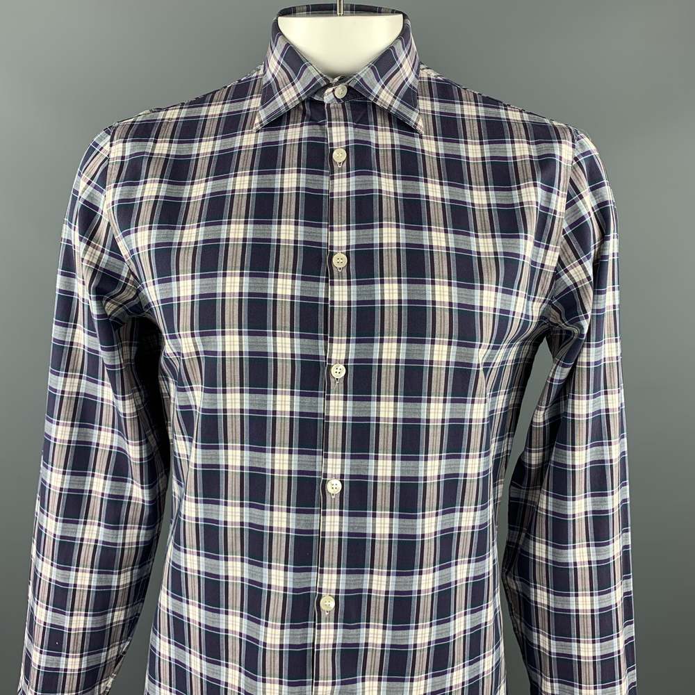 J. LINDEBERG Size L Purple Plaid Cotton Button Up Long Sleeve Shirt - Picture 2 of 5